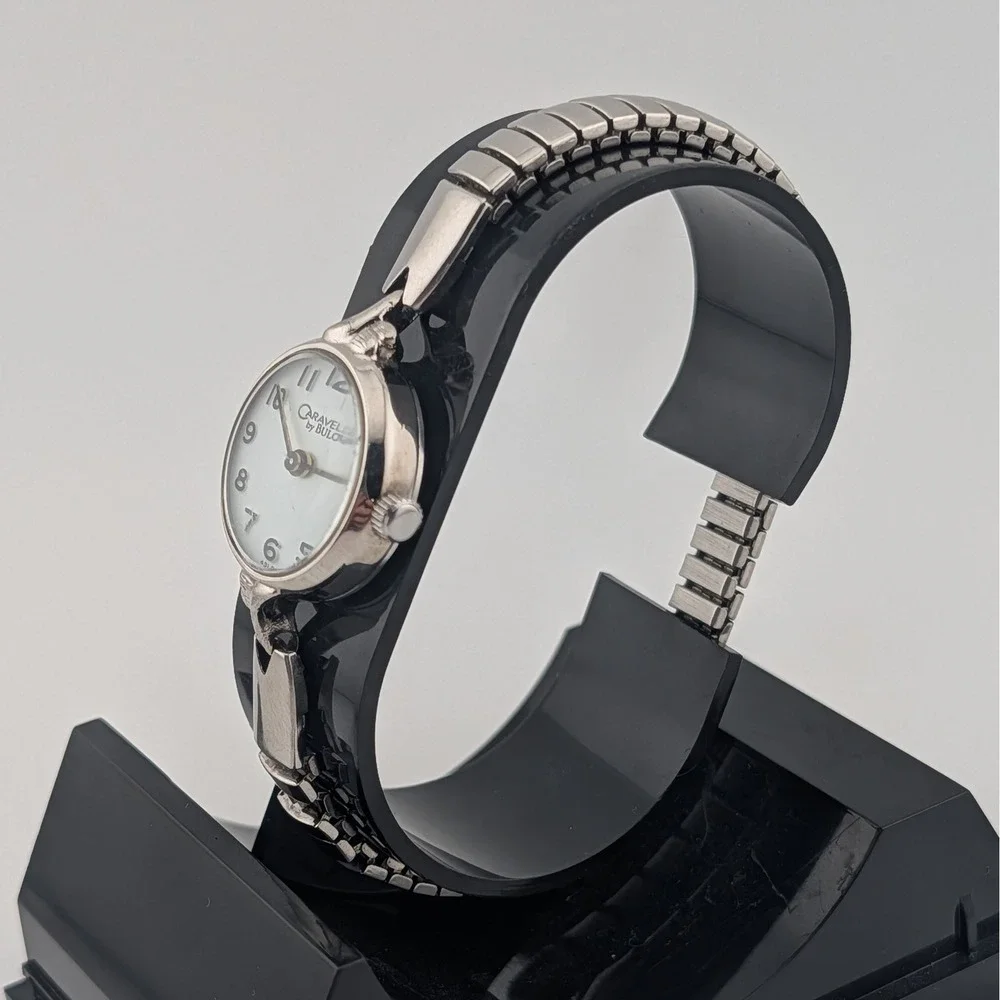 Caravelle‎ Bulova Watch Womens Silver White Dial Expansion Band 43L20